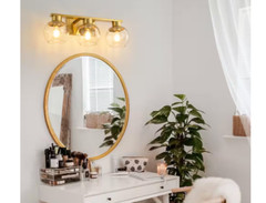 7.68 in. 3-Light Gold Bathroom Vanity Light w/ Clear Glass Shades Bulbs not incl