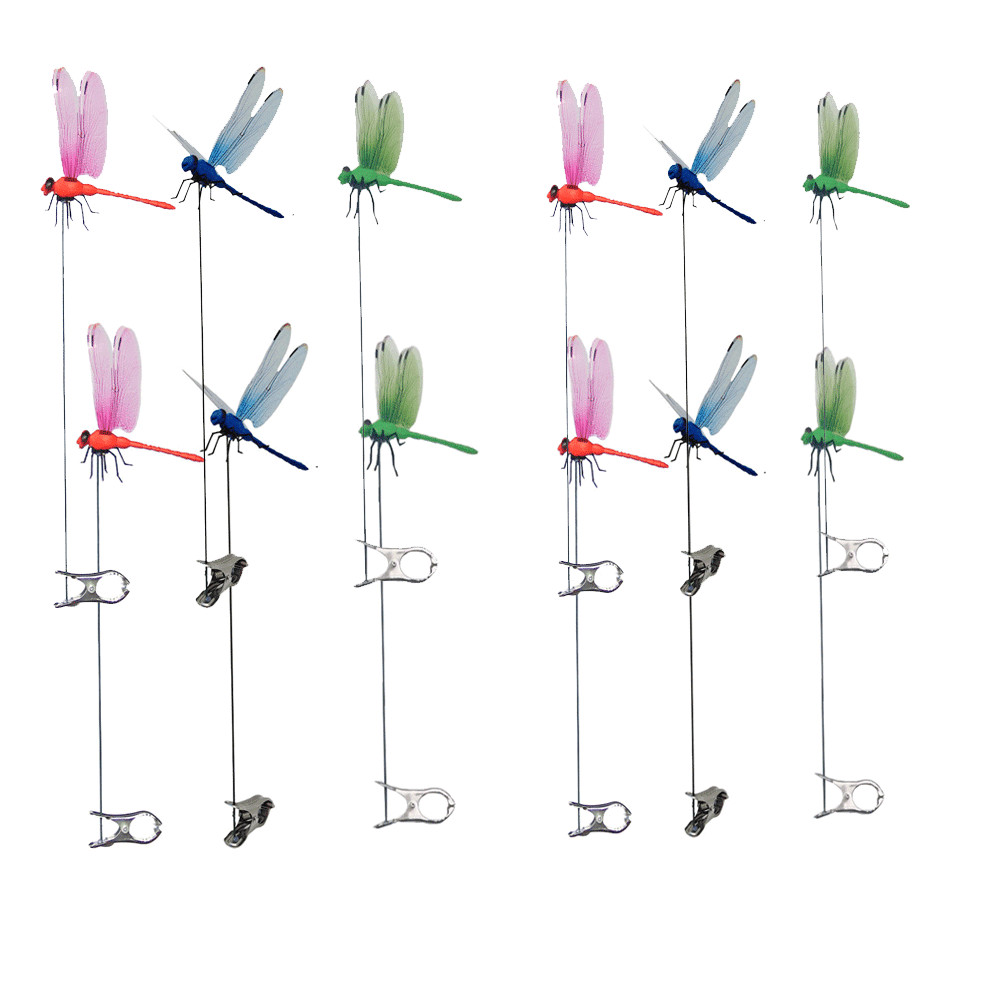 12Pcs Indoor & Outdoor Fake Dragonfly Rod Clip, Dragonfly Clip Bug Repellent, 3D