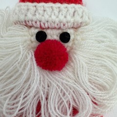 Handmade Santa Claus Ornaments SET of 2 Vintage 1980s Crochet Yarn Knit Folk Art