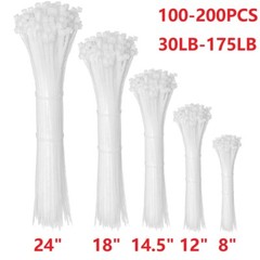 100/200Pcs x Heavy Duty Zip Ties – 8/14/18/24 Inch Nylon UV Resistant Bulk Lot