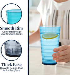 Splash [Set of 16] 18 Ounce Plastic Stackable Water Tumblers in 4 Coastal Colors