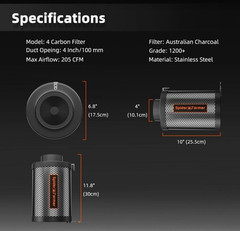 Spider Farmer 4″ Refillable Air Carbon Filter Odor Control for Inline Fan