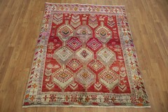 Tribal Geometric Red Rug 4×5 Hand-knotted Wool Traditional Vintage for Any Room