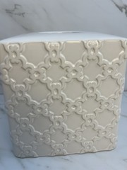 Classic White Ceramic Embossed Moroccan Trellis Tissue Box Holder Cover 6″ x 6″