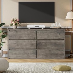 ✅GarveeHome 6 Drawer Dresser for Bedroom, Wide Wood Chest of Drawers Handle Free