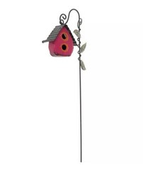 Miniature Fairy Garden Pink Metal Birdhouse Pick – Buy 3 Save $5