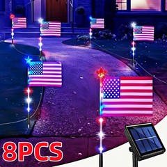 8Pcs Solar American Flag Lights Set for 4th of July Decoration Yard Garden Decor
