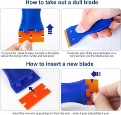 Plastic Razor Blade Scraper Tool, 6 Pcs Razor Scraper with 60 Pcs Plastic Blades