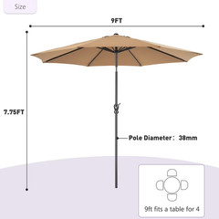 9FT Outdoor Patio Umbrella Market Table Polyester Fabric Canopy with Push Button