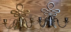Hand Forged Iron Silver Metal Steel Two Arm Candleholder Wall Sconce