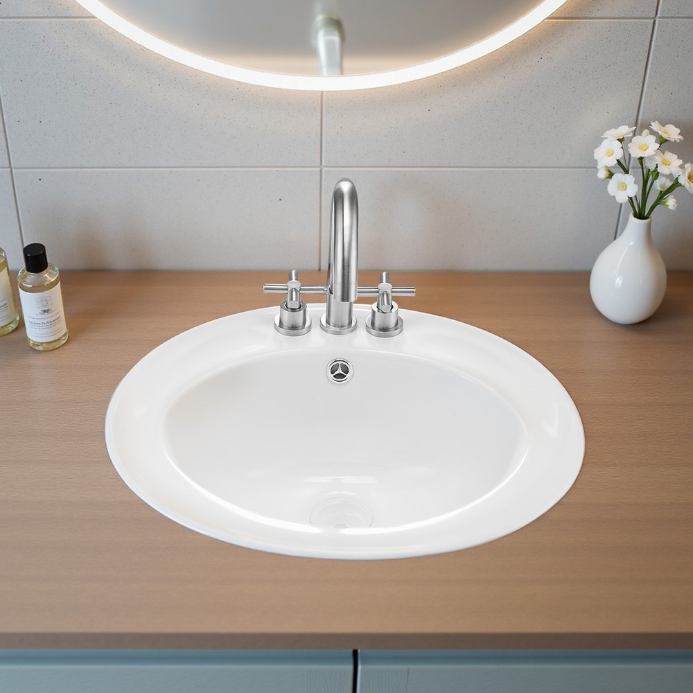 Uimoso Semi-Recessed Bathroom Sink Drop-In Undermount Sink 19 x 16.7in Ceramic