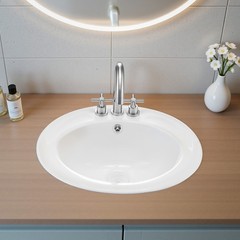 Uimoso Semi-Recessed Bathroom Sink Drop-In Undermount Sink 19 x 16.7in Ceramic