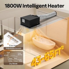 160 CFM Bathroom Exhaust Fan with LED Light, 1800W PTC Heater & Humidity Sensor