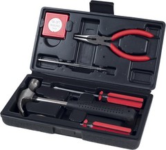 6-Piece Household Hand Tool Set Small Home Repair Kit Hammer Pliers Case Red