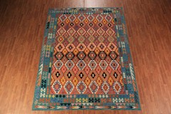 Geometric Kilim Southwestern Area Rug 8×11 Hand-woven Wool Carpet for Any Room