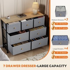OLIXIS 7 Storage Drawers Fabric Dresser for Bedroom Livingroom with Wooden Top