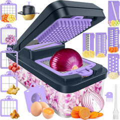 12-in-1 Vegetable Chopper Kitchen Gadget w/ 7 Blades Onion Cutter