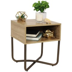 Industrial-Style MDP Side Table with Shelf – Brown – 19.75 in by Sunnydaze