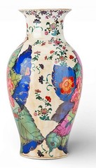 Colorful Chinoiserie Porcelain Vase. Tobacco Leaf Pattern (14.50”H)