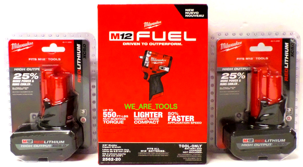 NEW N Box Milwaukee 2562-20 M12 FUEL 3/8 Stubby Impact Wrench, 2) 5.0 Ah Battery