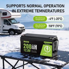 12V 200Ah LiFePO4 Lithium Battery Deep Cycle Built-in BMS for Solar RV Off-Grid