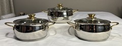 Lot of 3 Command Performance Gold 3 Qt Pots with Lids 18/10 Stainless 3-Ply*NEW*