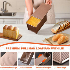 2 Pack Pullman Loaf Pan with Lid, 1 Lb/0.5 Lb Dough Capacity for Homemade Bread