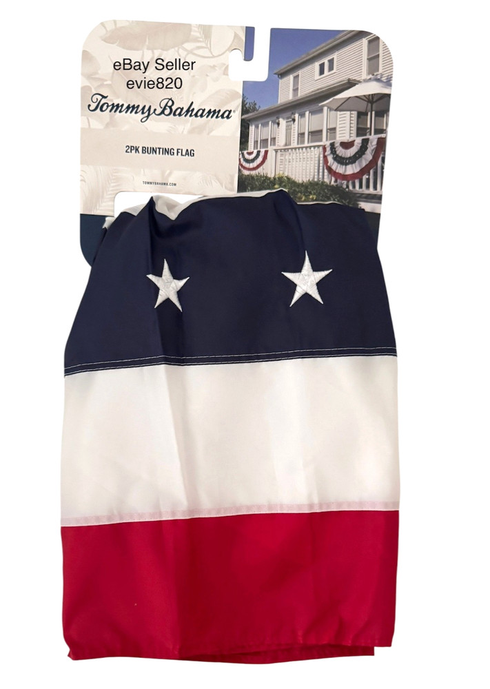 Tommy Bahama 2 Pk AMERICAN FLAG PLEATED FAN BUNTING 4th of July EMBROIDERD STARS