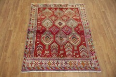 Tribal Geometric Red Rug 4×5 Hand-knotted Wool Traditional Vintage for Any Room