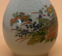 Mini Vase PRICE PRODUCTS JAPAN Peacock Floral Design Crazed Finish 4.25in tall