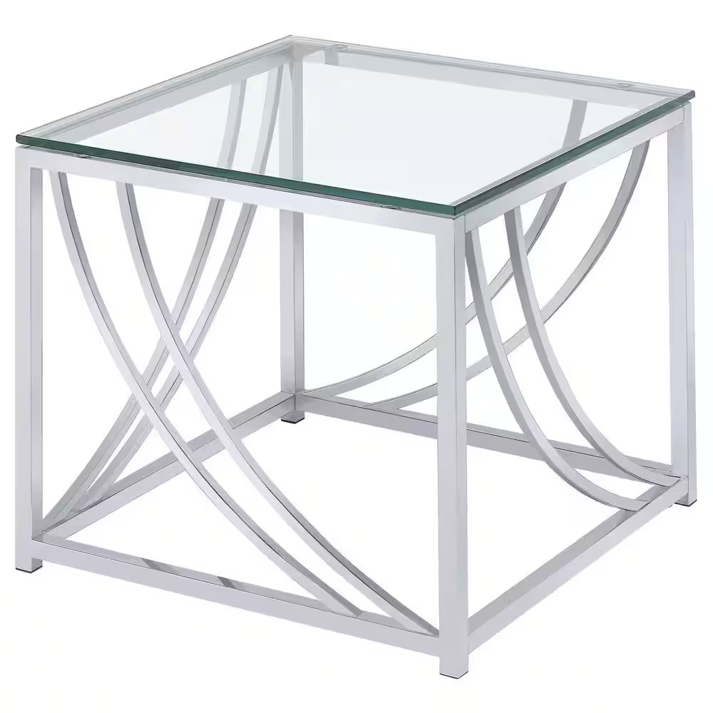 Lille 19.75 In. Chrome and Clear Square Glass End Table