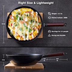 Carbon Steel Wok -13 Inch Woks & Stir-fry Pans Nonstick, Wok Pan with Lid Spa…