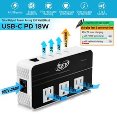 220V to 110V Step Down Voltage Converter 2-Outlet 4 USB Travel Adapter Converter