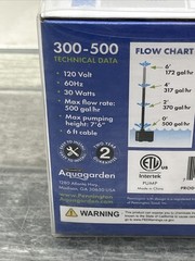 Aquagarden Universal Hydroponic & Aquaponic Water Pump 300-500 Gal/Hr. {G7}.