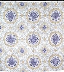 Floral Medallion Fabric Shower Curtain Geo Design Purple Golden Tan Silver White