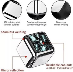 304 Stainless Steel 8Pcs Ice Cubes-Reusable Whiskey Stones, Tong, Storage Box