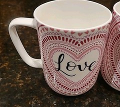 SET OF 2 Portobello by Design Love, Hearts Bone China 18 oz Coffee Mugs. Pink