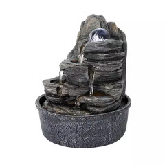 9.8 In. Resin Rockery Indoor Tabletop Tiered Fountain with LED Lights and Crysta