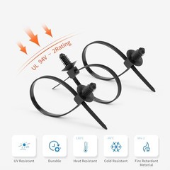 Automotive Installation Push Mount Cable Zip Ties Assorted Sizes, 110 PCS Black