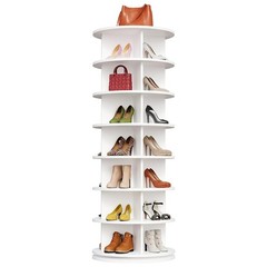 Rotating Shoe Rack Tower 7 Tier Organizer, Revolving 360 White Shoe Rack Storage