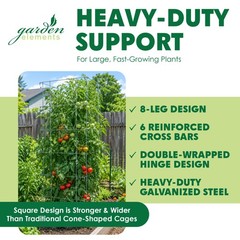 Garden Elements 8-Leg Big Brother Square Collapsible Tomato Cages, 58” (3 pack)