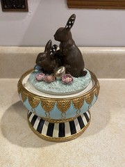 Mackenzie Childs Macaron Courtly Check Chocolate Bunny Cloche 10.25″