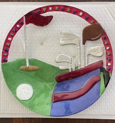 New Hand Blown Golf Themed Serving Dish, Hand Wash Only!