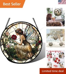Colorful Butterfly Fairy Stained Glass Suncatcher – 9.8in Window Decor Piece