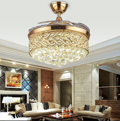 42″ Luxury Crystal LED Chandeliers Remote Control Retractable Ceiling Fan Light
