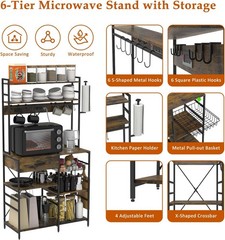 Large Brown Shelf Unit with Power Outlet, Freestanding Storage Organizer