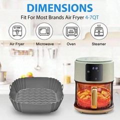 3x Air Fryer Silicone Pot Rectangle Baking Tray Basket Liners Insert Dish New