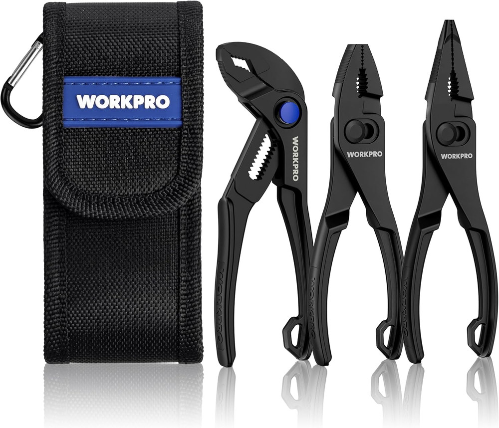 WORKPRO 3-Piece Mini Pliers Set with Pouch, 4-Inch Slip Joint Plier & 4-Inch Wat