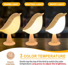 Small Desk Lamp, Bird Lamp Bedside Lamps with 3 Color Temperature and Touch Sens