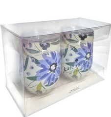 Kate Spade Festival Floral Stainless Steel Stemless Wine Glasses Blue Multi New